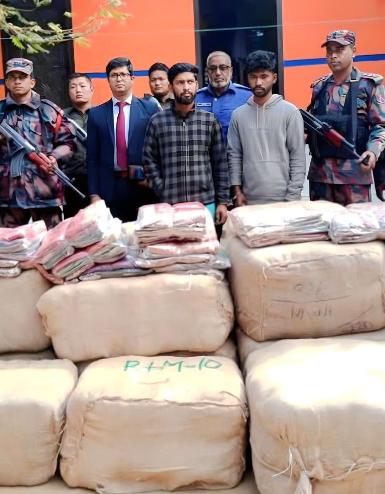 কসবা চকবস্তায় ভারতীয় অবৈধ পণ্যের ‘ম্যাস ট্রানজিট’: টাস্কফোর্সের অভিযানে বিপুল পরিমাণ শাড়িসহ আটক দুই সহোদর।