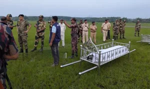 BGB and BSF officials holding a flag meeting to hand over bodies after the Tripura border firing incident.