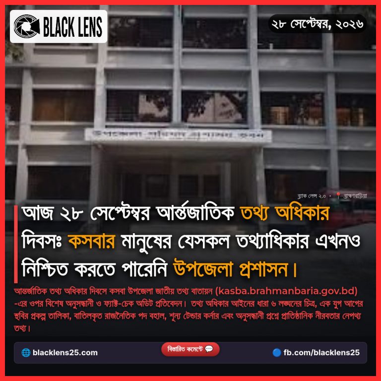 আন্তর্জাতিক তথ্য অধিকার দিবস ও কসবা উপজেলা তথ্য বাতায়ন: স্বপ্রণোদিত তথ্য প্রকাশে স্থবিরতা এবং অনুসন্ধানী প্রশ্নে প্রাতিষ্ঠানিক নীরবতা